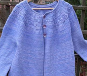 Tea Leaves cardigan using Malabrigo Merino Worsted Yarn, color 192 periwinkle