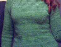 crew neck handknit pullover sweater; Malabrigo merino Worsted Yarn, color 117 verde adriana