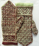 Hand-knit fair isle mittens with Malabrigo Merino Sock Yarn color botticelli red