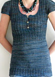 Hand-knit tunic sweater using Malabrigo Merino Sock Yarn color persia